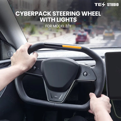 Tesstudio Cybertruck Inspiriertes Cyberpack Lenkrad mit Kontrollleuchten für Model 3 / Y bei EV Motion Shop