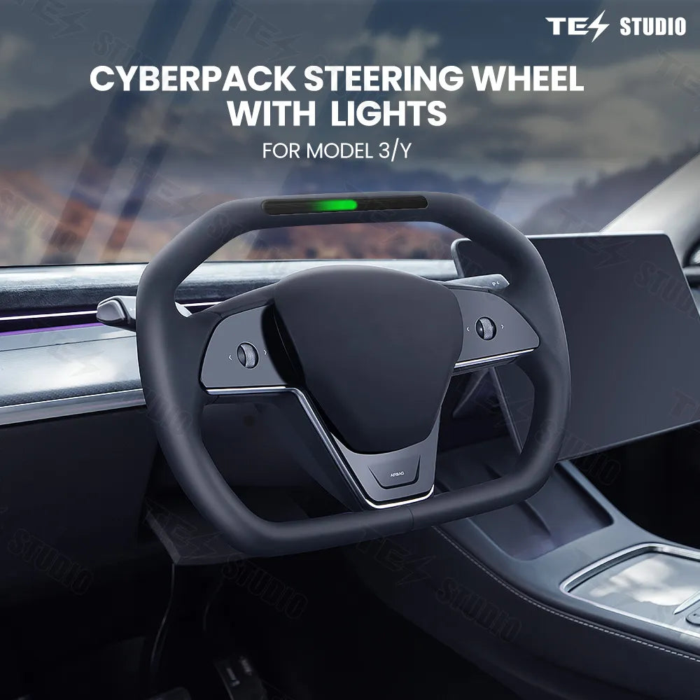 Tesstudio Cybertruck Inspiriertes Cyberpack Lenkrad mit Kontrollleuchten für Model 3 / Y bei EV Motion Shop