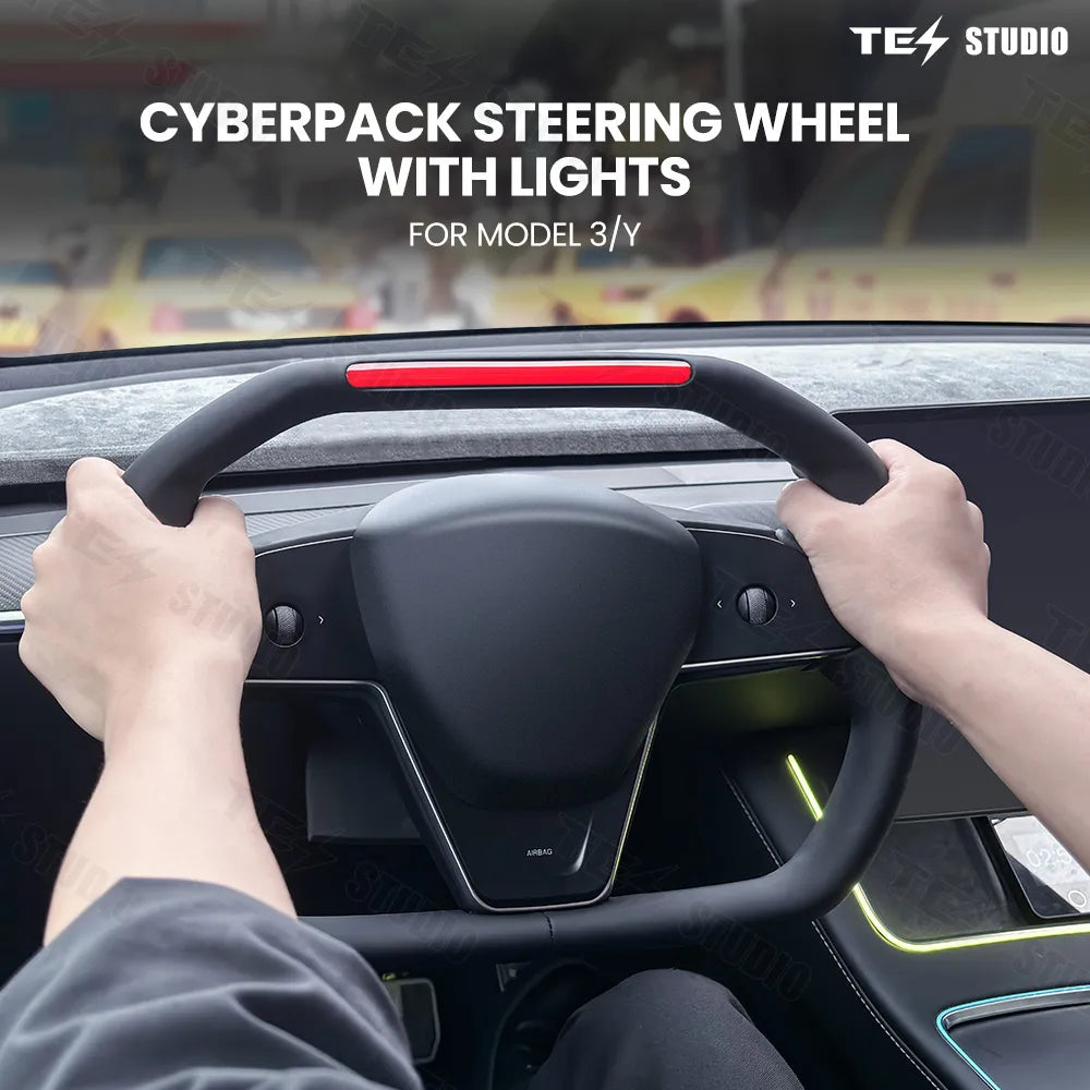 Tesstudio Cybertruck Inspiriertes Cyberpack Lenkrad mit Kontrollleuchten für Model 3 / Y bei EV Motion Shop
