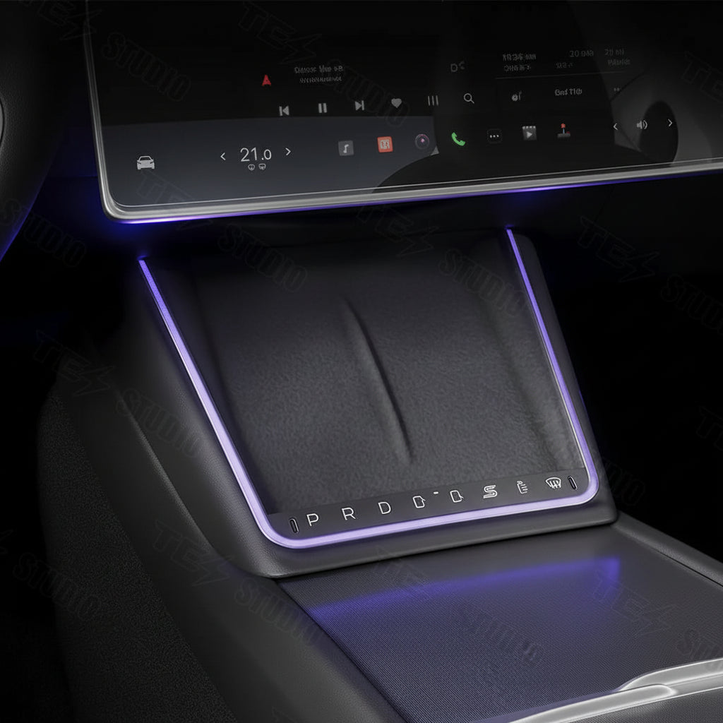 Tesstudio Mittelkonsole Wireless Charger mit LED Ambiente Licht für Model 3 / Y / Highland / Juniper bei EV Motion Shop