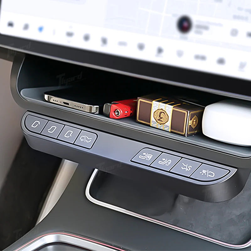 Tlyard Mittelkonsolen Ablageflaeche mit Multifunktionstasten für Tesla Model 3 / Y / Highland / Juniper bei EV Motion Shop