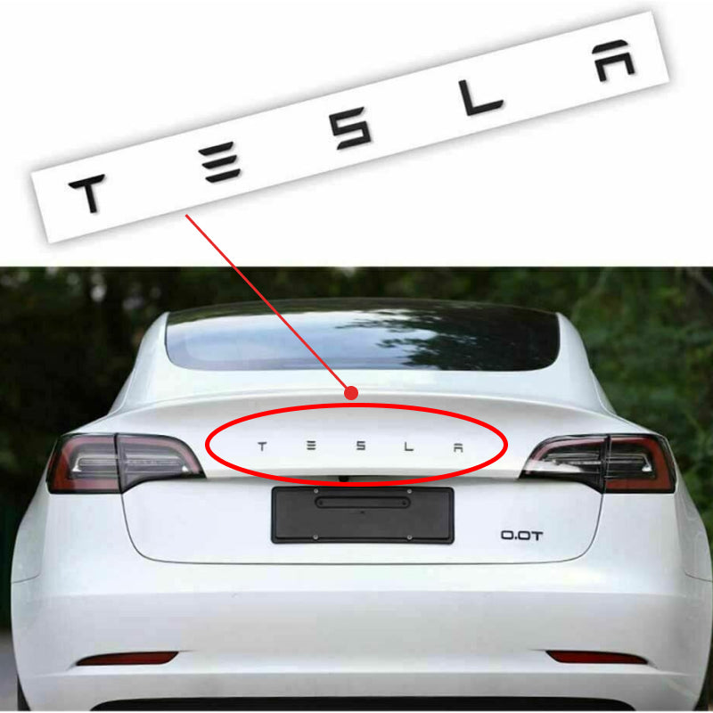 Script logo lettering for trunk lid (black / silver / red) for Tesla M ...