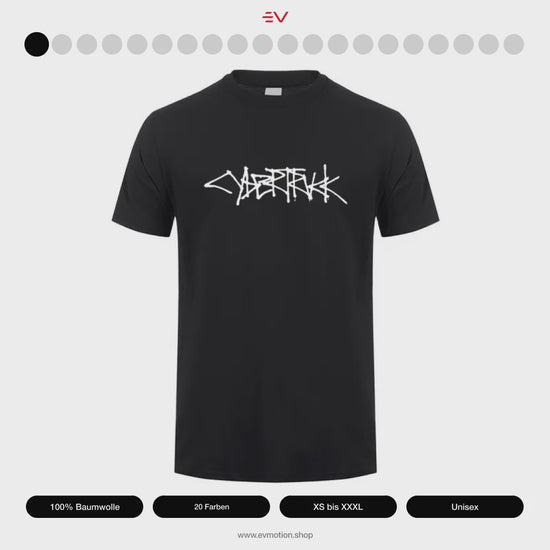 Tesla Cybertruck Script Logo Print Tee Fan T-Shirt in allen Farben bei EV Motion Shop 